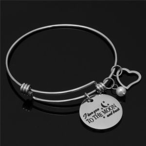 I Love You To The Moon And Back Stainless Steel Bangle Bracelet